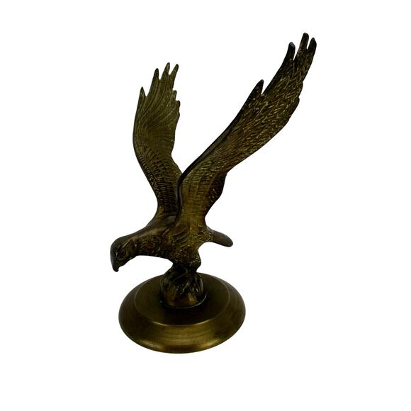American Bald Eagle Landing Brass Statue Figure on Brass Base 7.5" x 5" wide - Picture 1 of 7